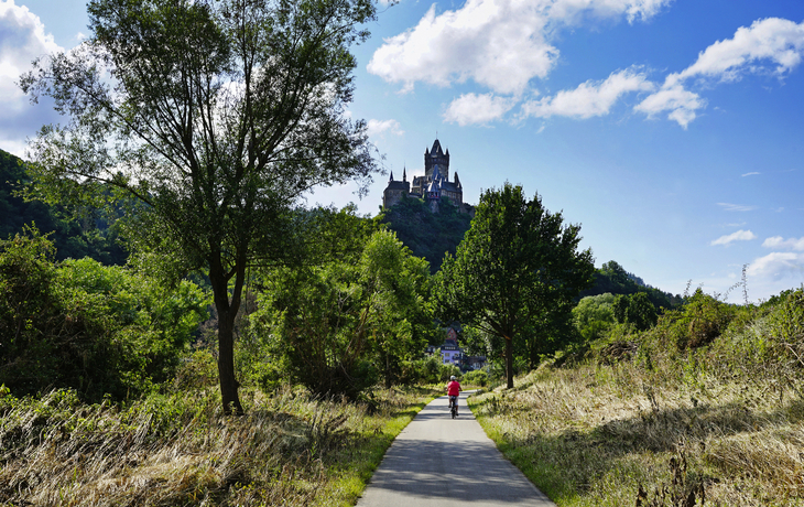 Radweg an der Mosel mit Fahrradfahrer