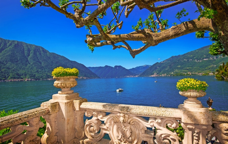 Aussicht auf den Comer See von Villa Balbianello, Italien