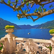 Aussicht auf den Comer See von Villa Balbianello, Italien