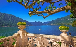 Aussicht auf den Comer See von Villa Balbianello, Italien